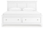 White panel bed with two large underbed drawers and two matching pillows