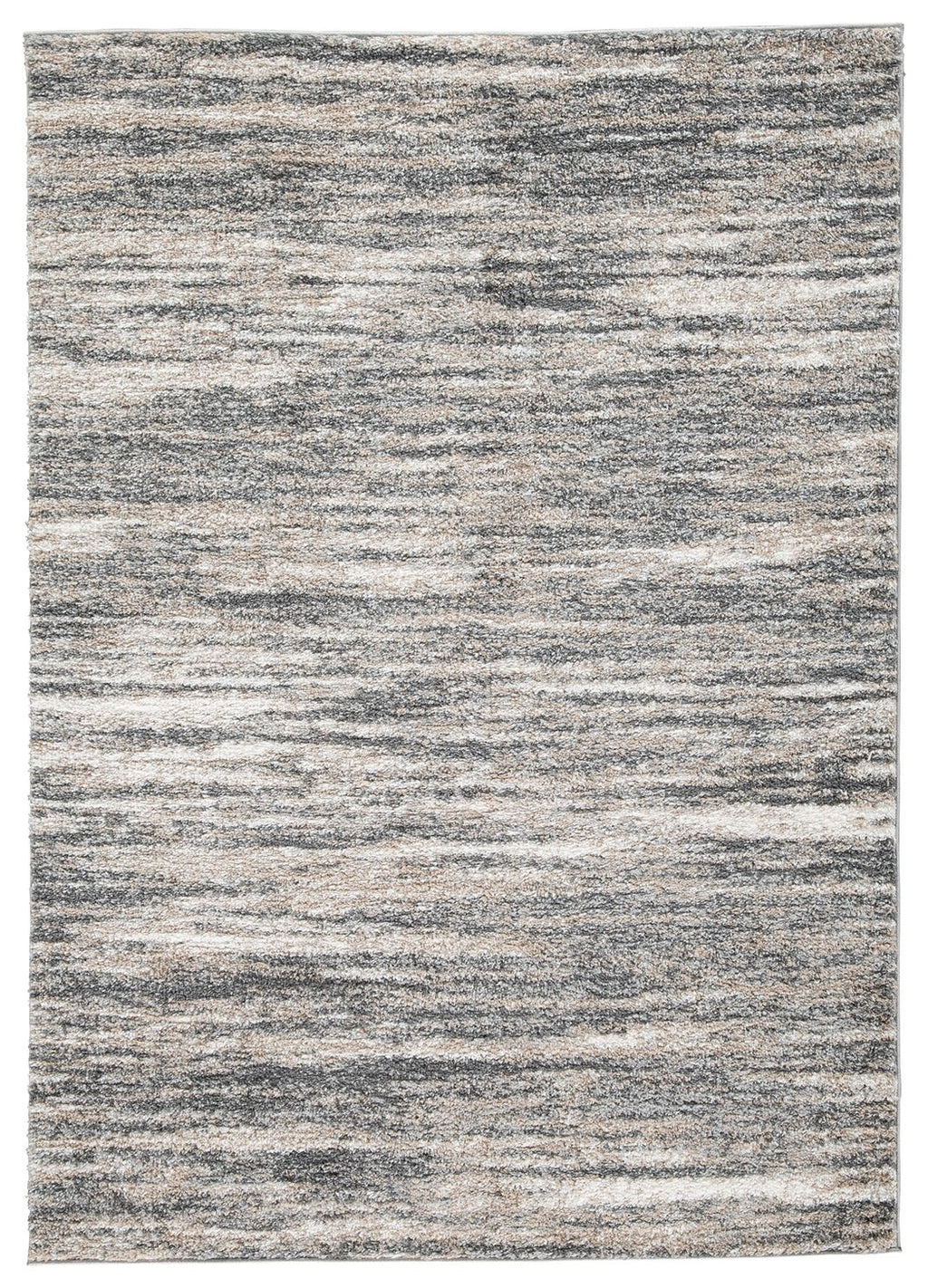 Beige rug with mottled light-and-dark striped pattern