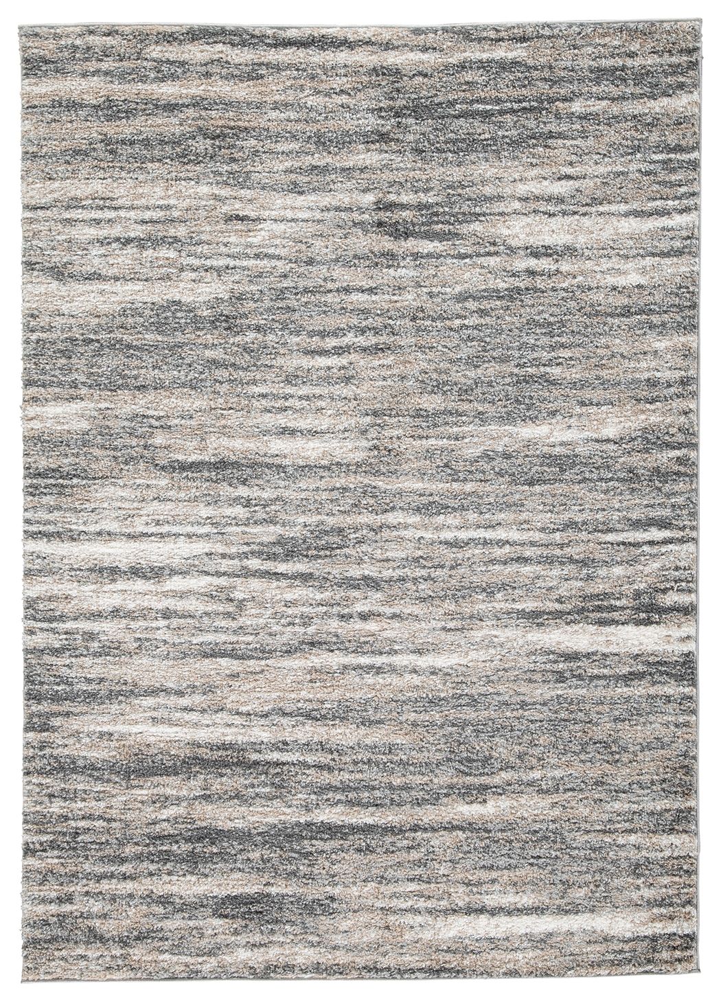 Beige rug with mottled light-and-dark striped pattern