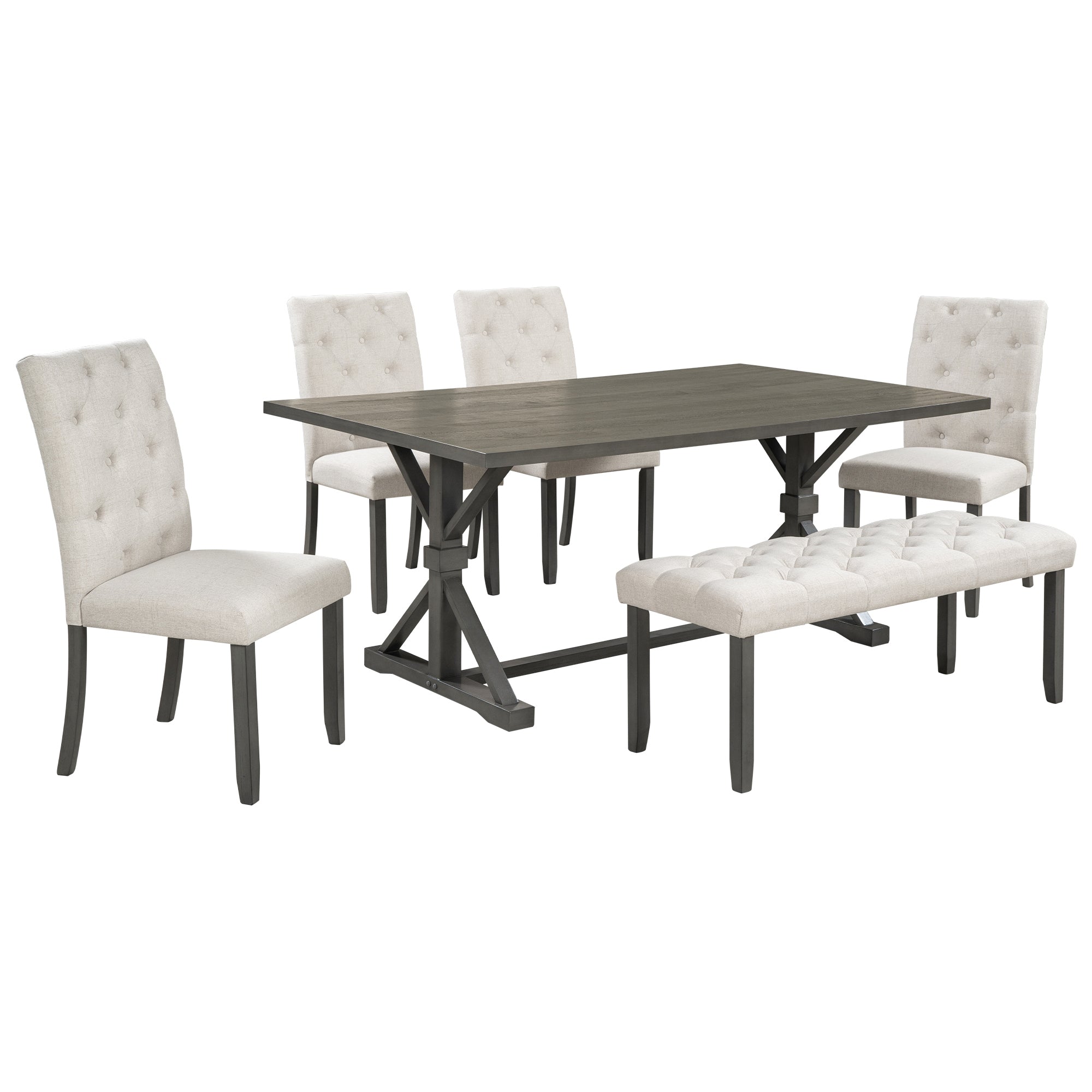 6-Pc Farmhouse Dining Set - Gray