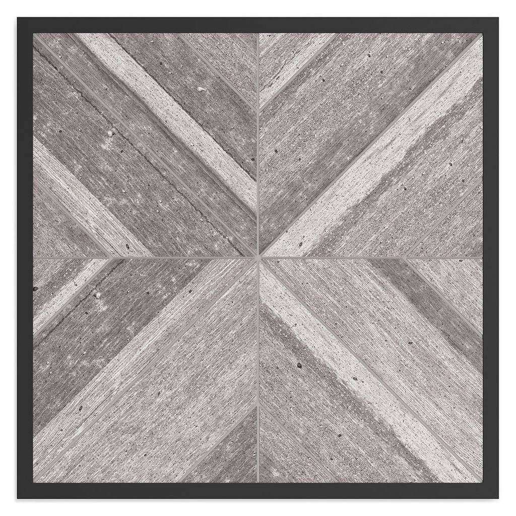 Gray square tabletop insert with geometric woodgrain pattern