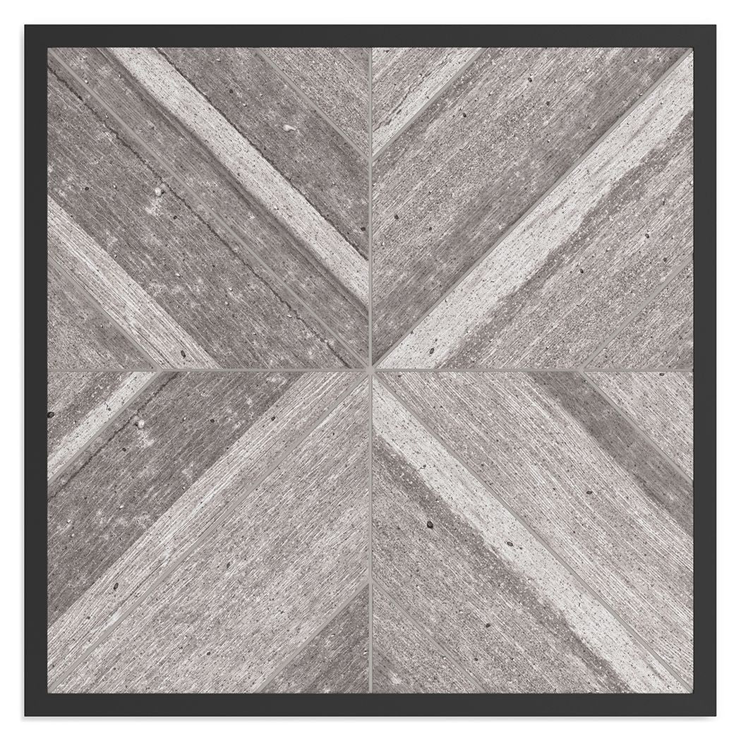 Gray square tabletop insert with geometric woodgrain pattern