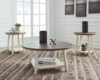 Occasional coffee and side tables, set of 3, round brown tops with white frames