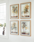 Set of 4 framed tree landscape wall art prints, muted watercolor trees in a grid layout