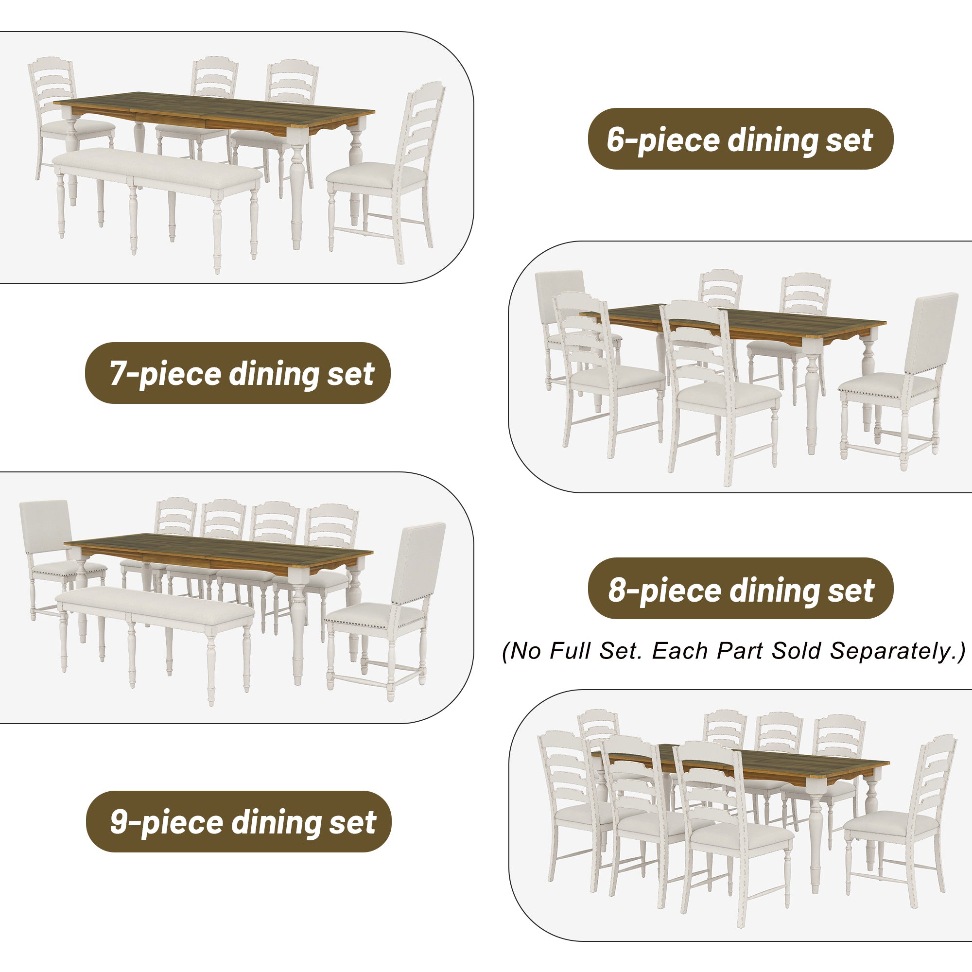 9-Pc. Extendable Dining Set, Brown/Cream