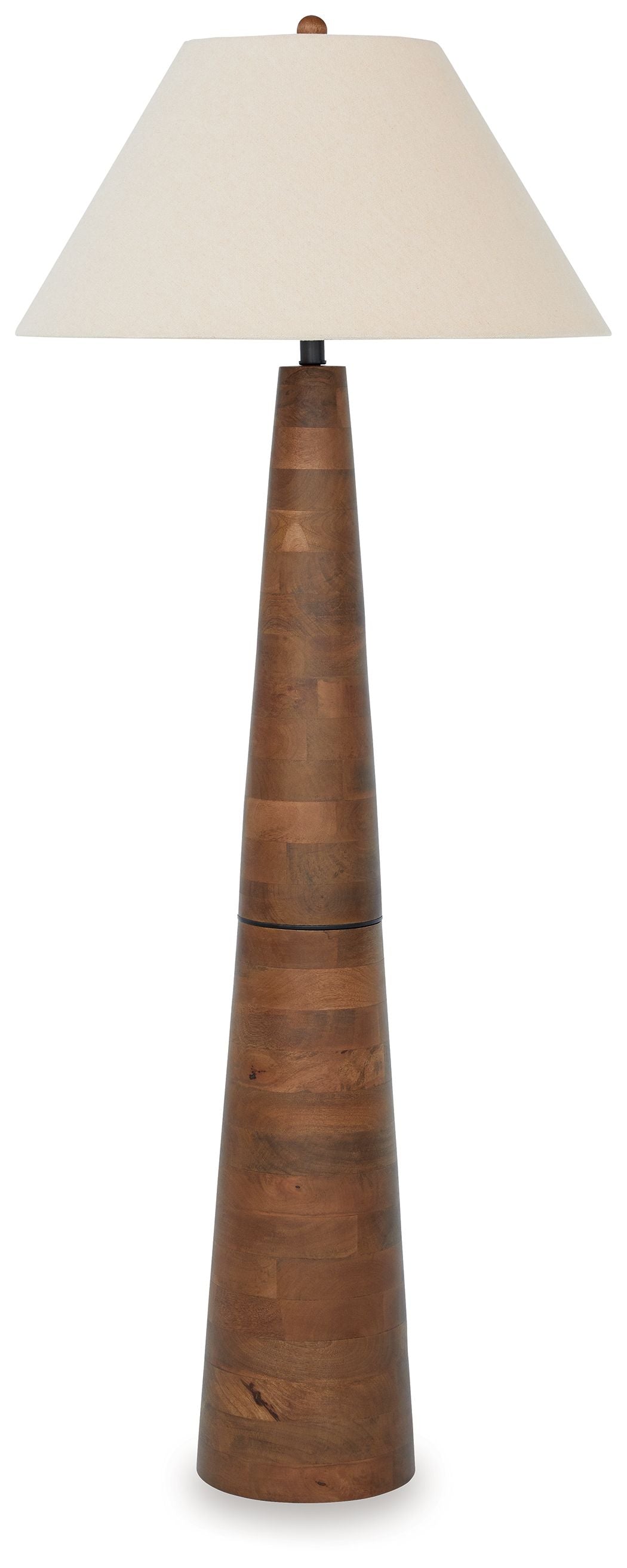 Wood table lamp with cream fabric shade and dark brown tapered base