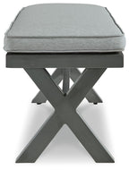 Gray bench cushion on dark gray folding X-base
