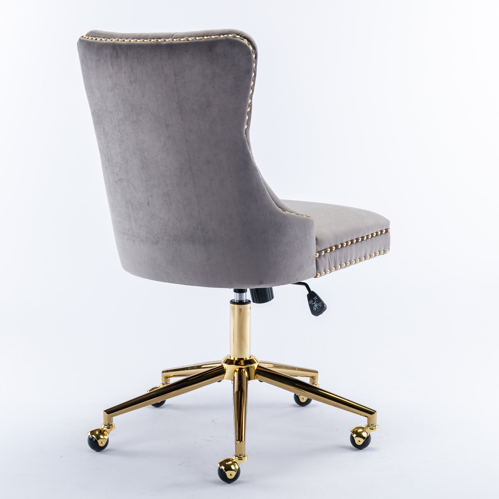 Velvet Tufted Office Chair w/ Gold Base- Gray