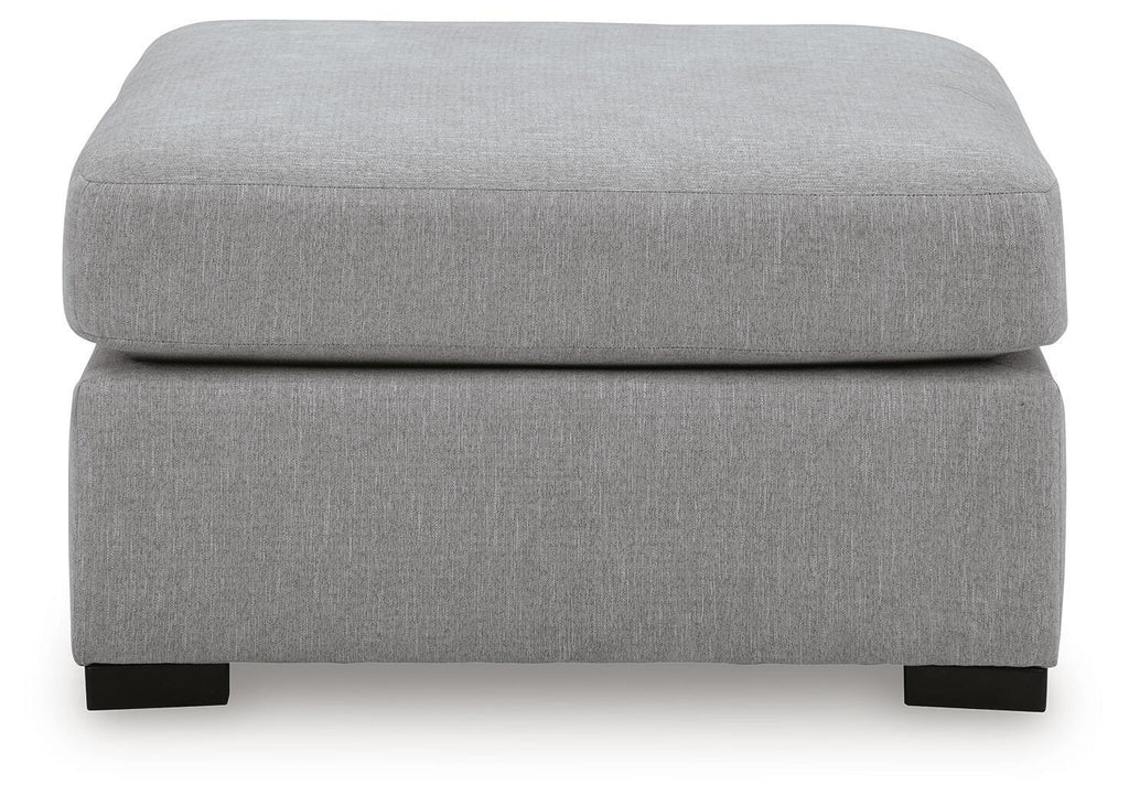 Lakepoint oversized accent ottoman, light gray fabric seat with low dark legs