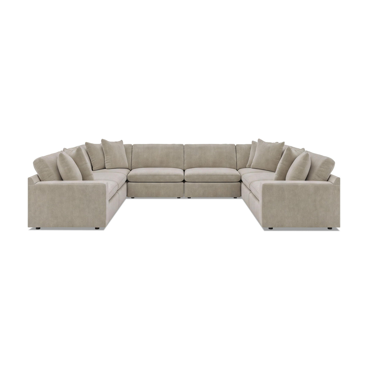 Beige 8-piece sectional sofa with tufted back cushions and rounded arm sections