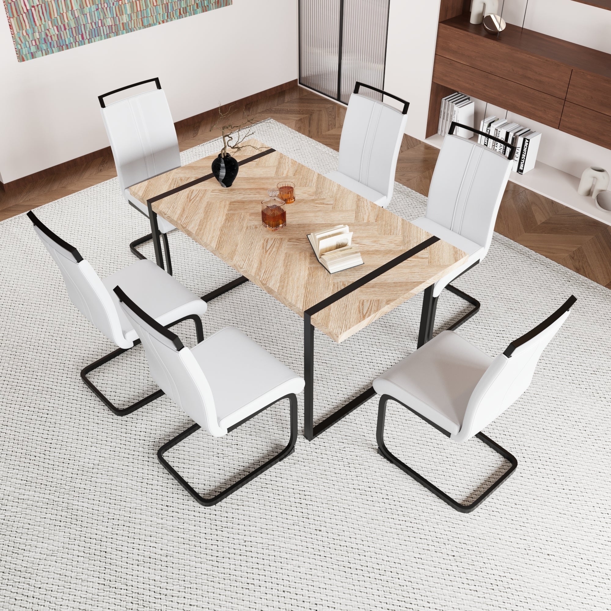 59" Rustic Industrial Dining Table Set for 6
