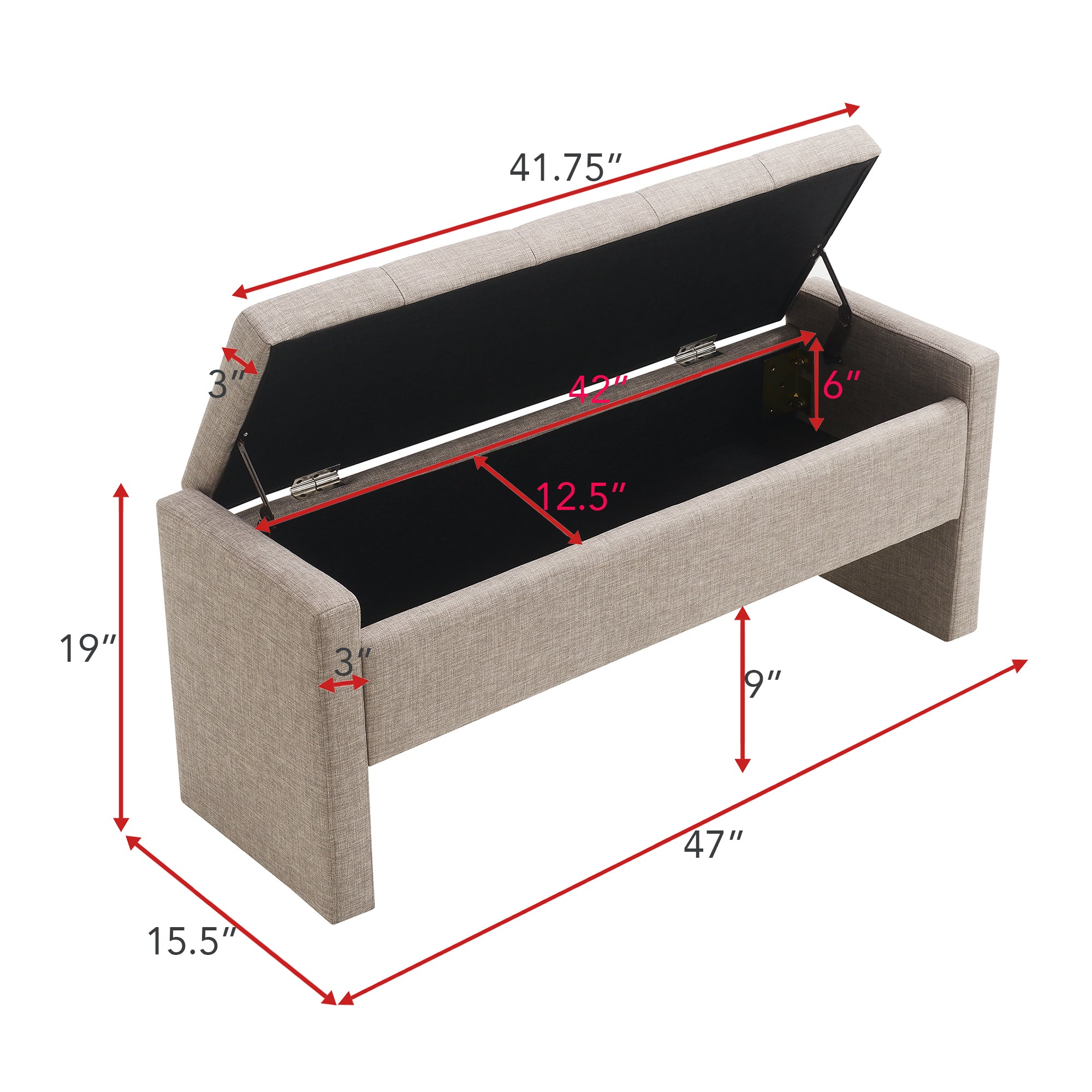 Storage Bench - End of Bed Bench with Upholstered Seat