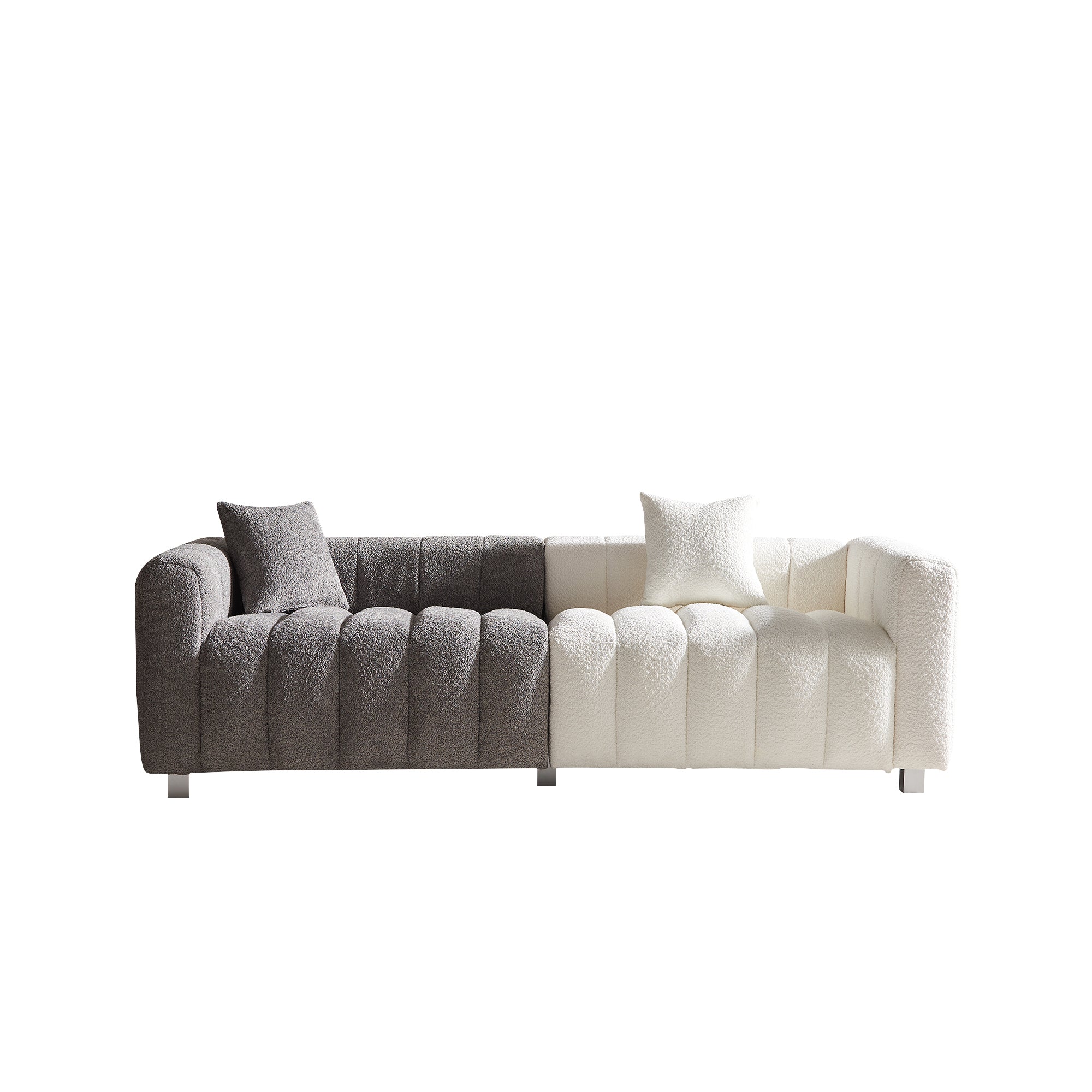 Modern Velvet 3-Seater Sofa Couch - White+Gray Upholstered