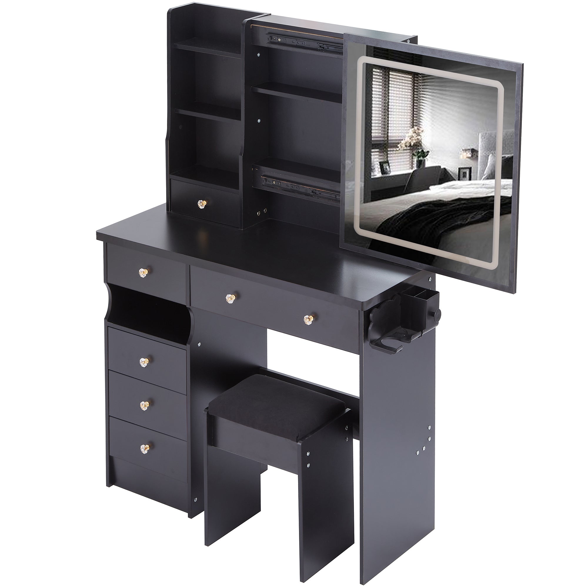 37" Vanity Table Set w/ LED Mirror & Stool-American Furniture Outlet