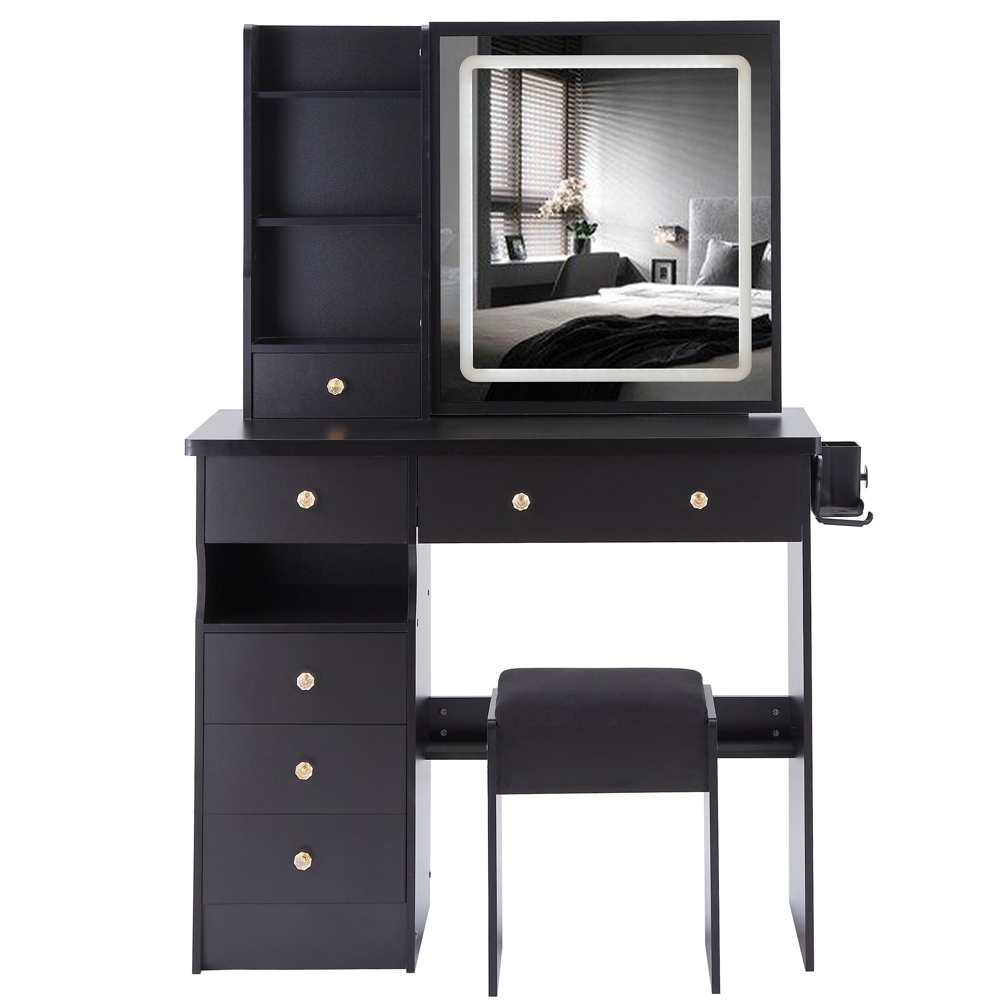 37" Vanity Table Set w/ LED Mirror & Stool-American Furniture Outlet