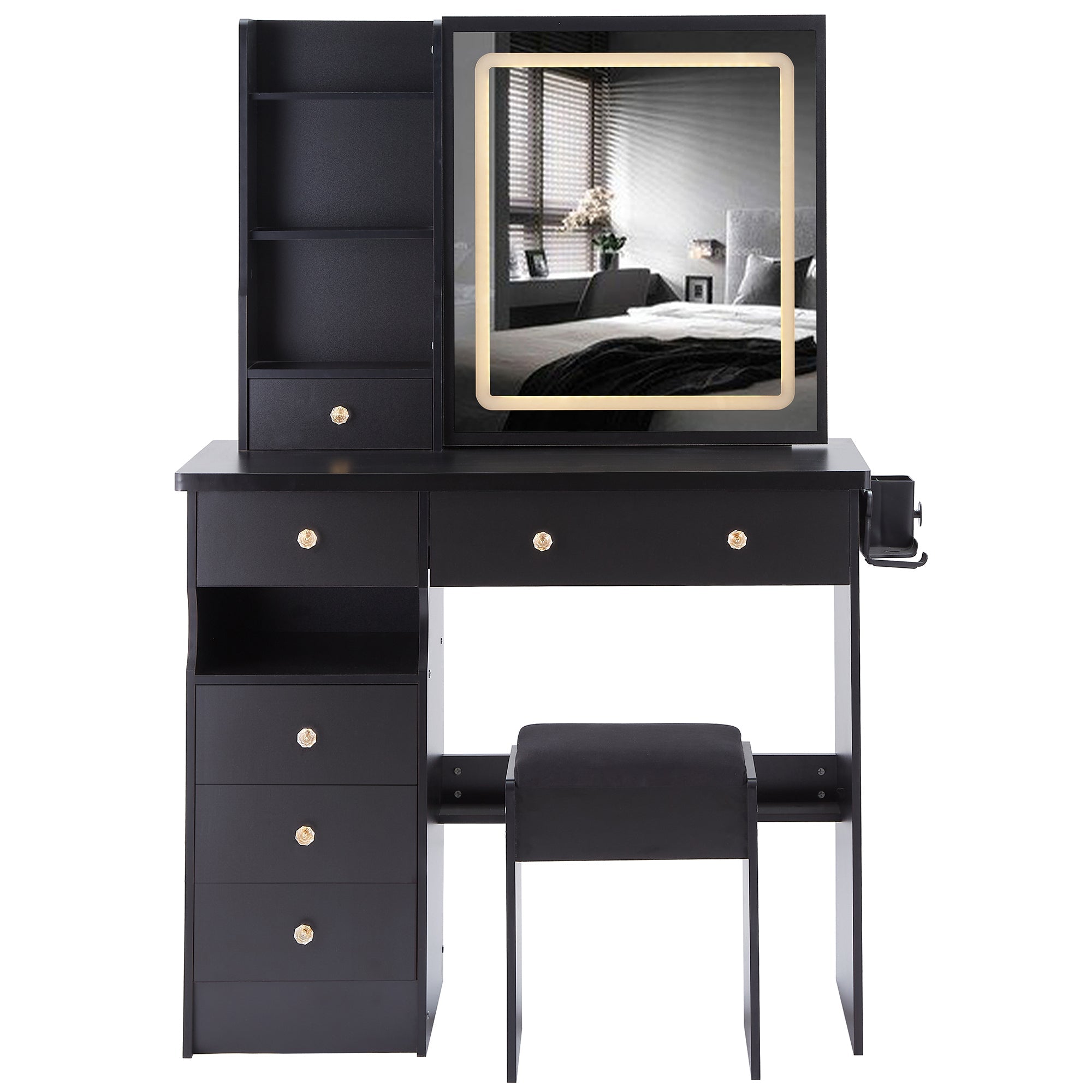 37" Vanity Table Set w/ LED Mirror & Stool-American Furniture Outlet