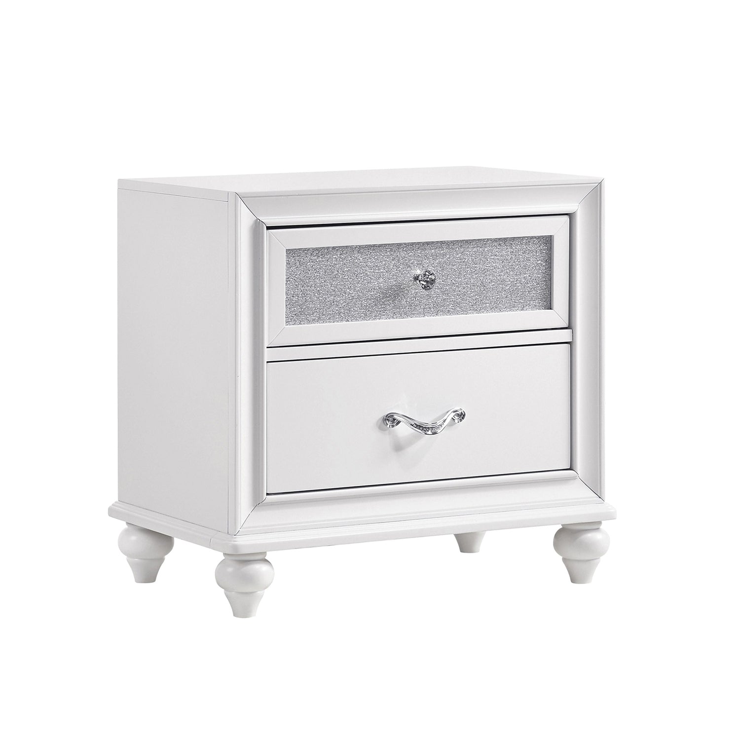 White 2-Drawer Nightstand, Acrylic Crystal Accents