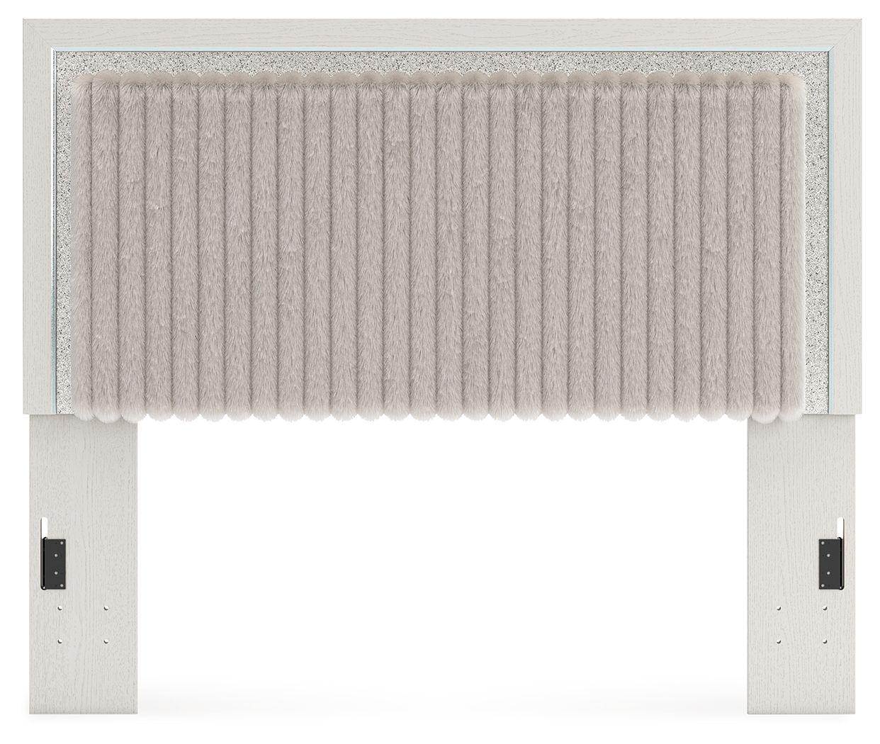 Upholstered panel headboard with light ribbed upholstery and tufted lower trim