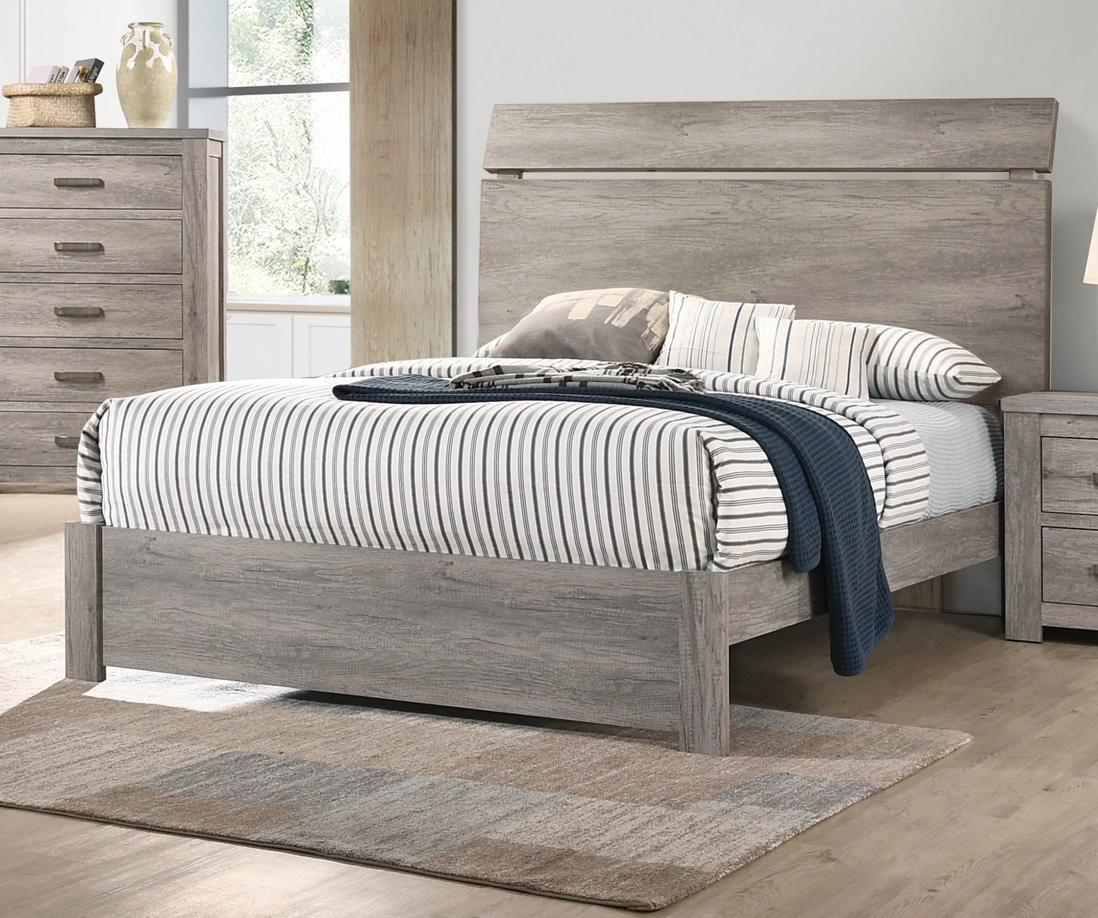 Simple Modern Grey Wooden Eastern King Bedframe - Paper Laminate