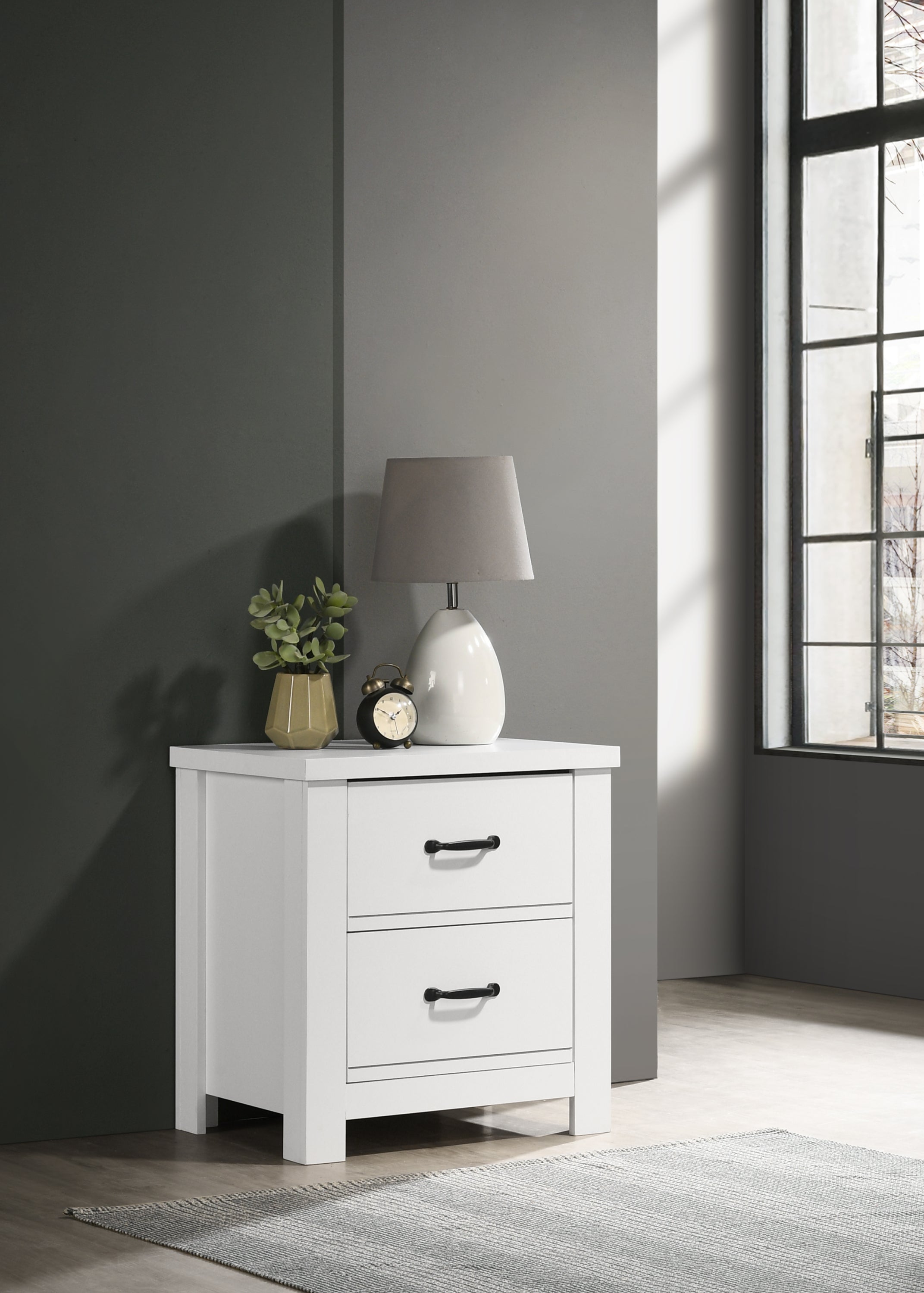 White 2-Drawer Nightstand | Cassini Bedside Table 21.5"