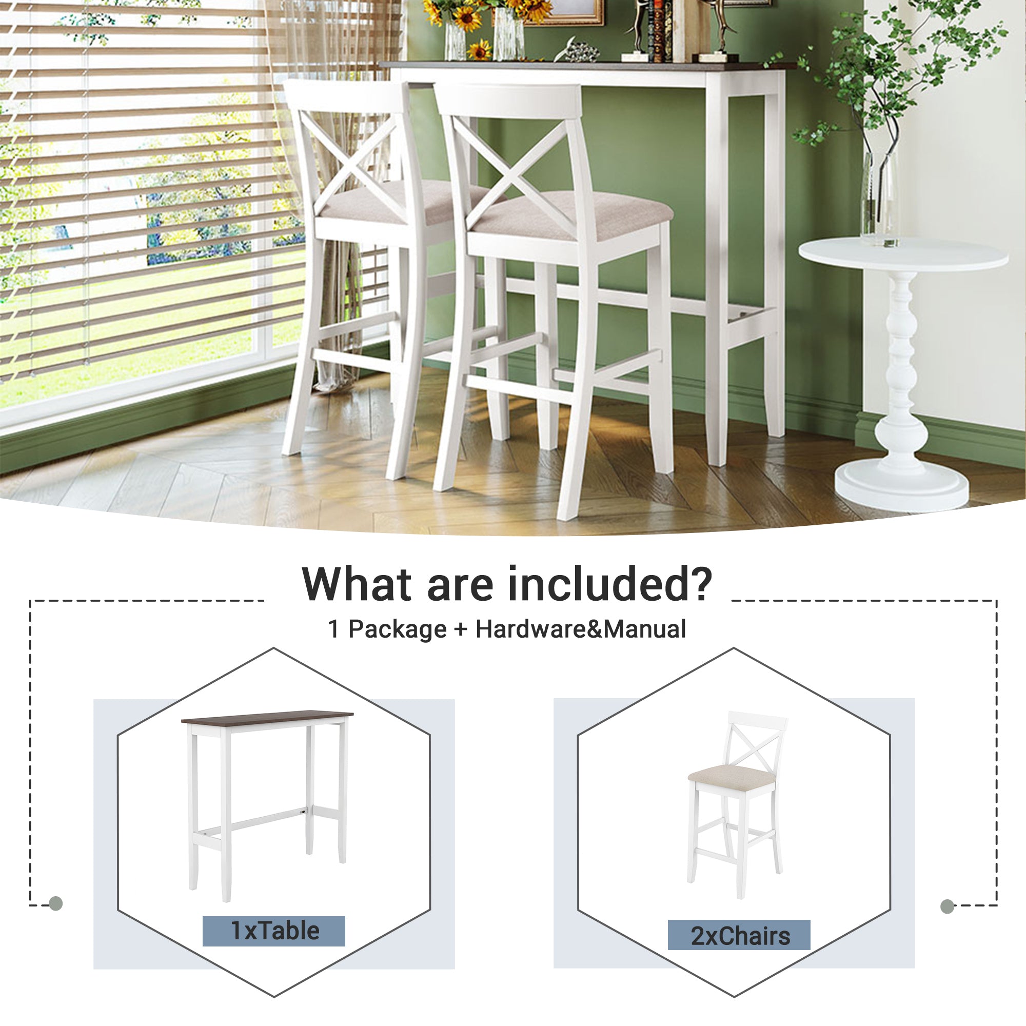 Farmhouse 48" Bar Height Dining Set (Cherry+White)