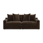 Dark brown 2-piece sectional sofa with three seat cushions and four back pillows