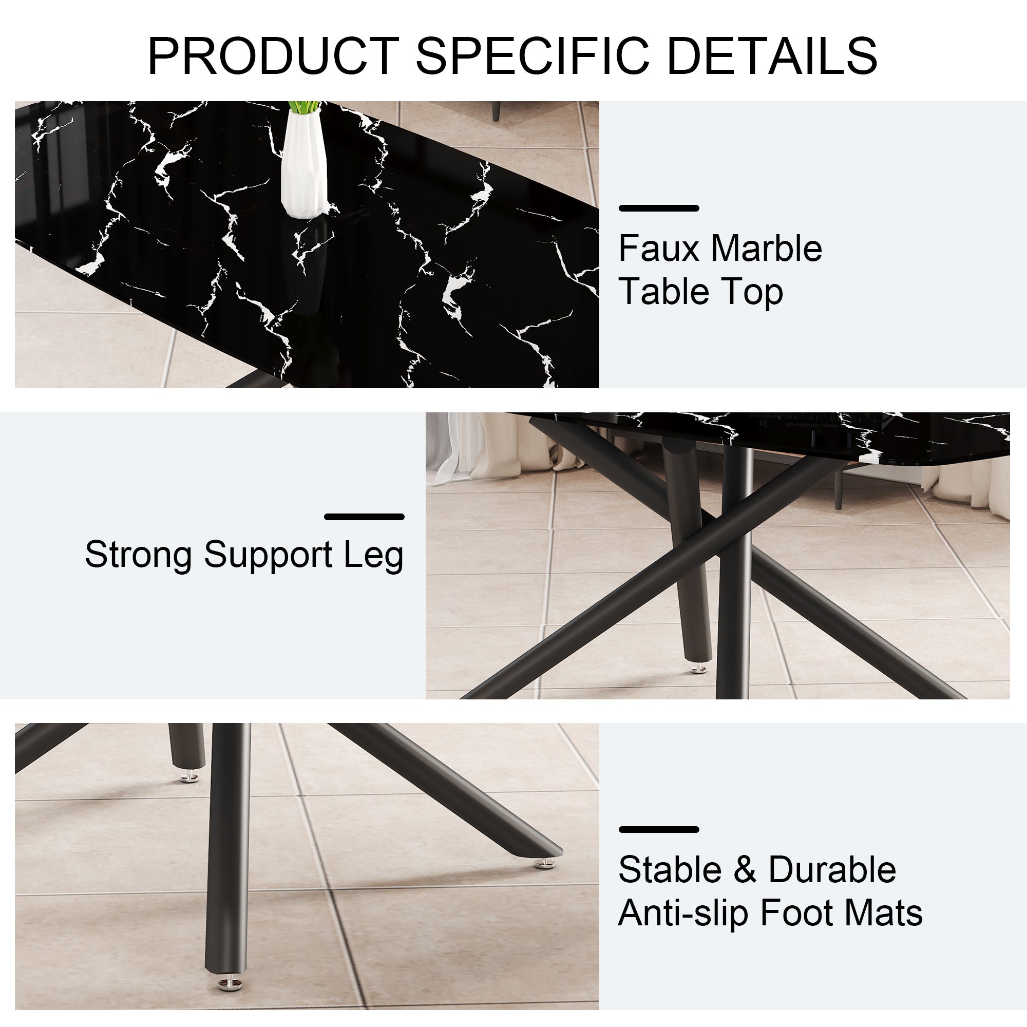 7-Piece Dining Set with Marble Table & 6 Chairs