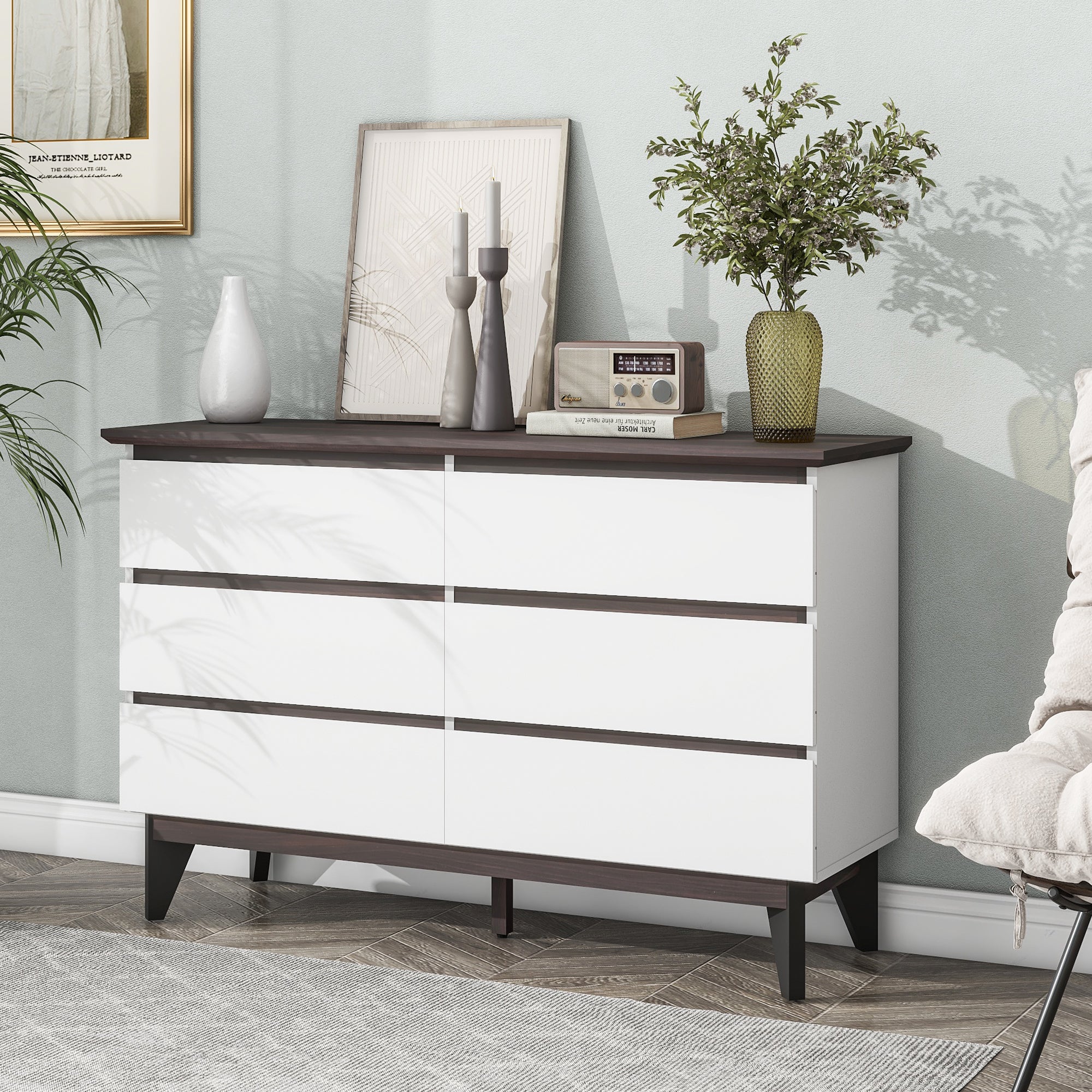 Wide 6-Drawer Storage Cabinet - Bedroom Chest White