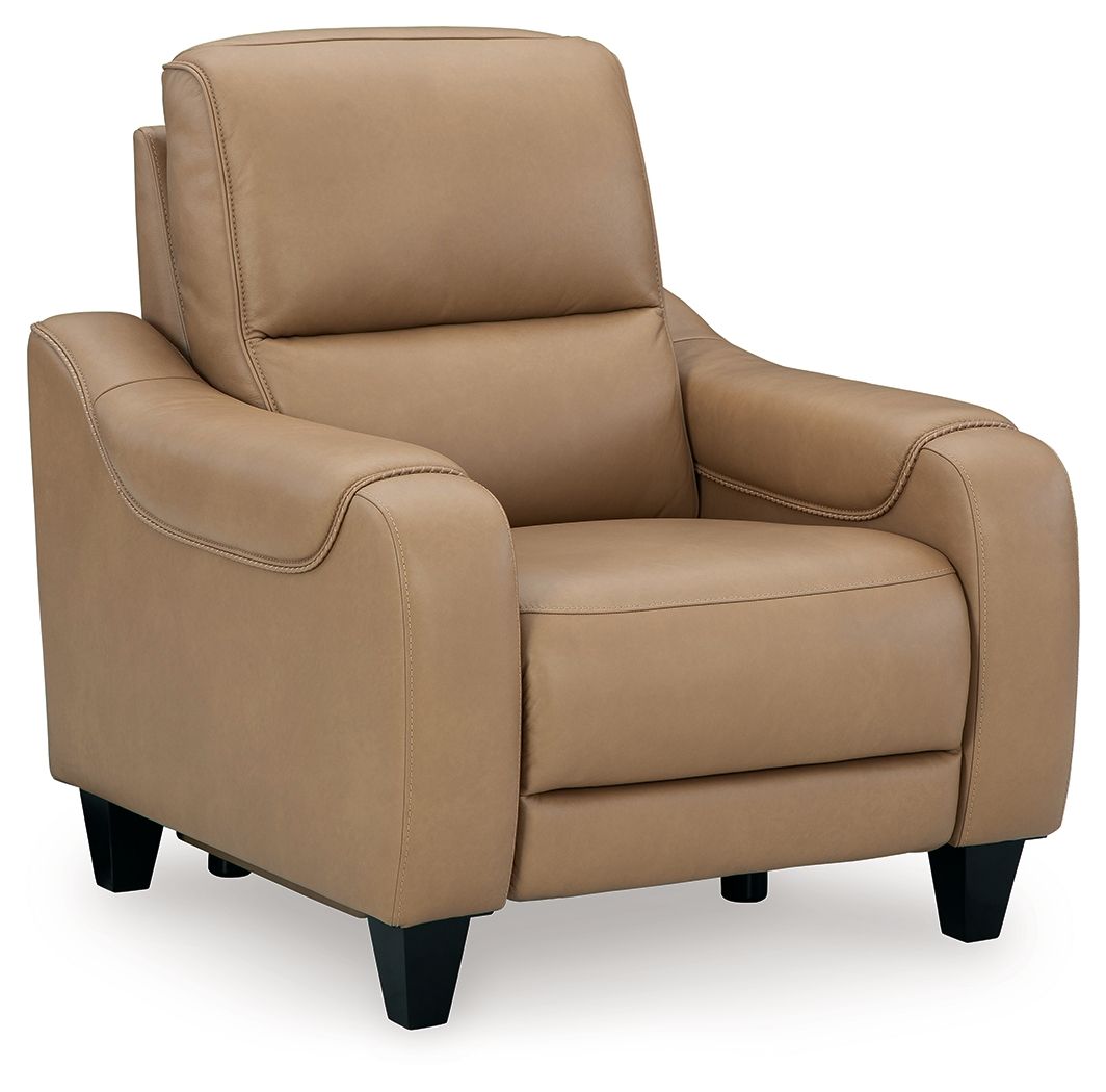 Toffee power recliner with adjustable headrest, padded arms and side panels