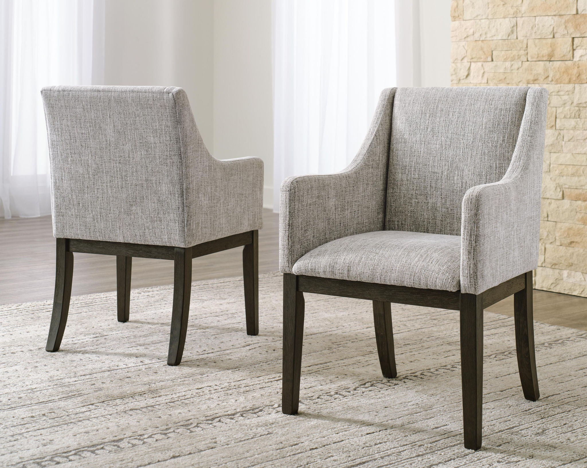 Burkhaus Beige & Dark Brown Two-Tone Upholstered Dining Arm Chair (Set of 2) - Padded