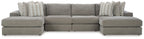 Gray sectional sofa with chaise ottoman-style chaise seats and accent pillows