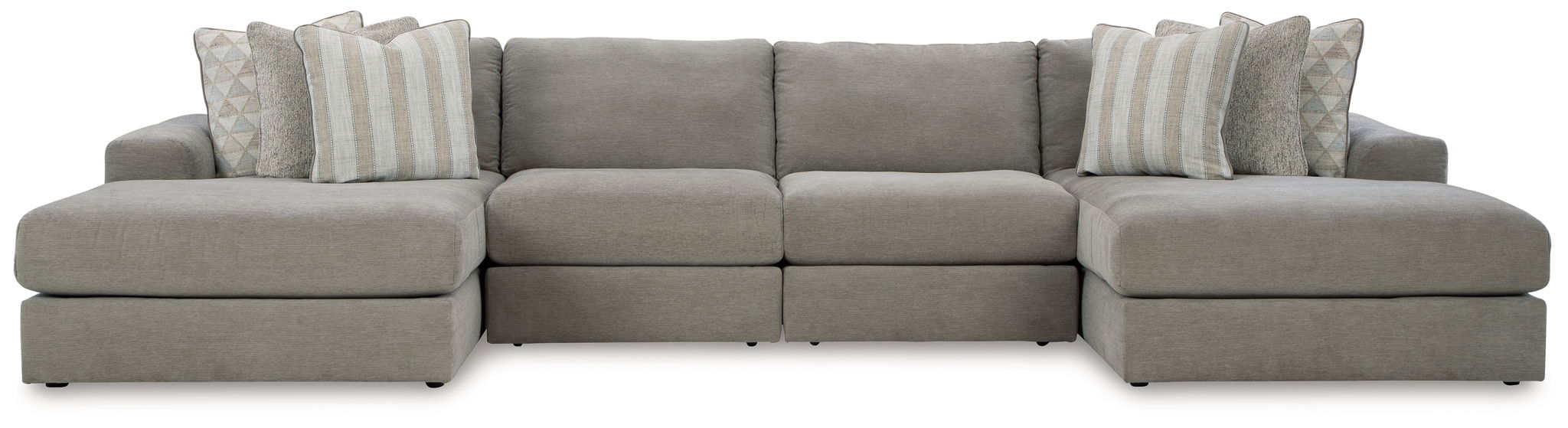 Gray sectional sofa with chaise ottoman-style chaise seats and accent pillows