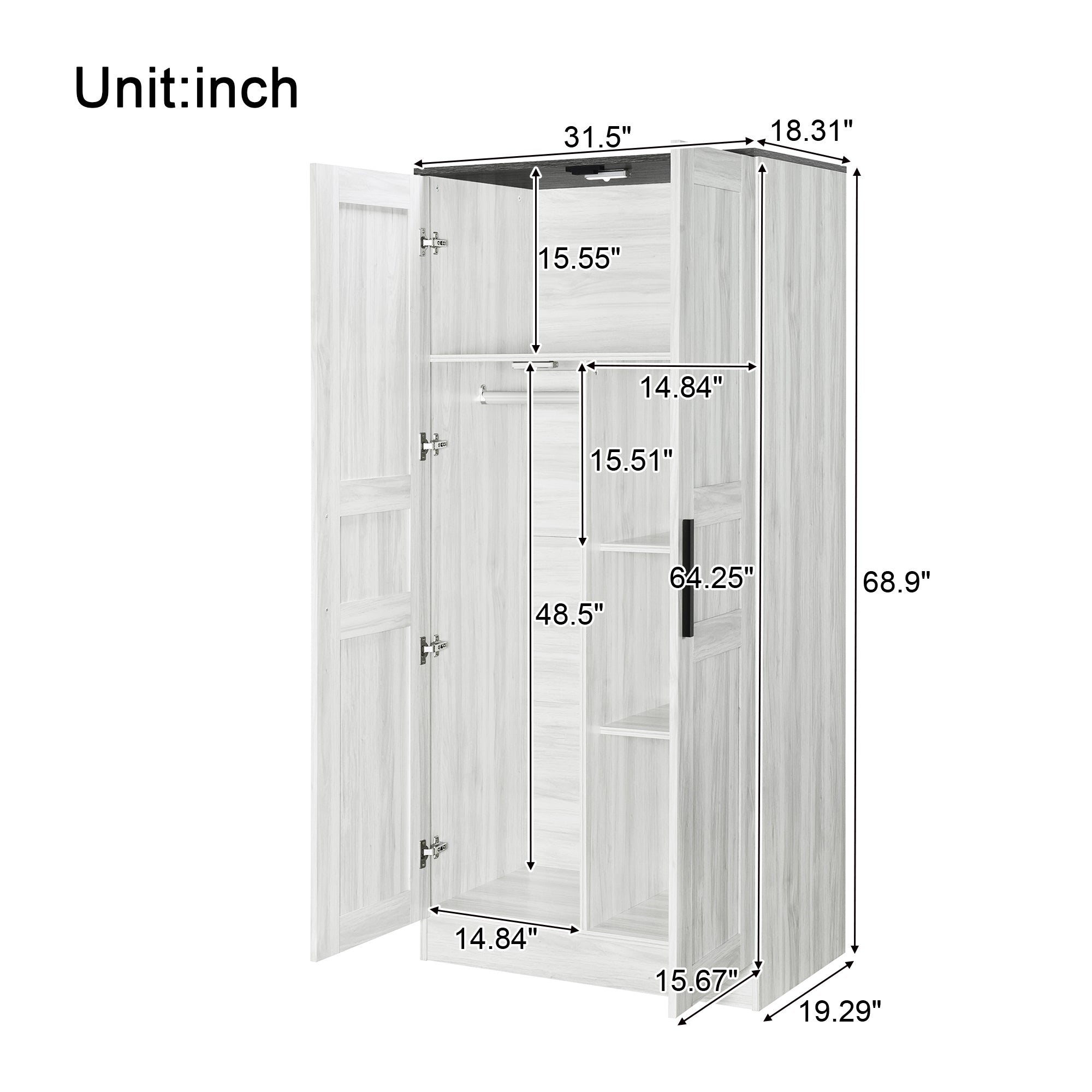 Modern 2-Door Wardrobe Armoire w/ LED - Grey