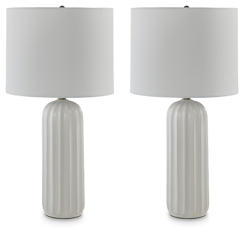 Ceramic table lamps set of 2 with white shades and ribbed white bases