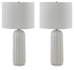 Ceramic table lamps set of 2 with white shades and ribbed white bases