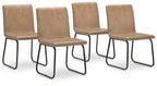 Dining side chair set of 4: tan upholstered seats, black metal sled frames, padded backs