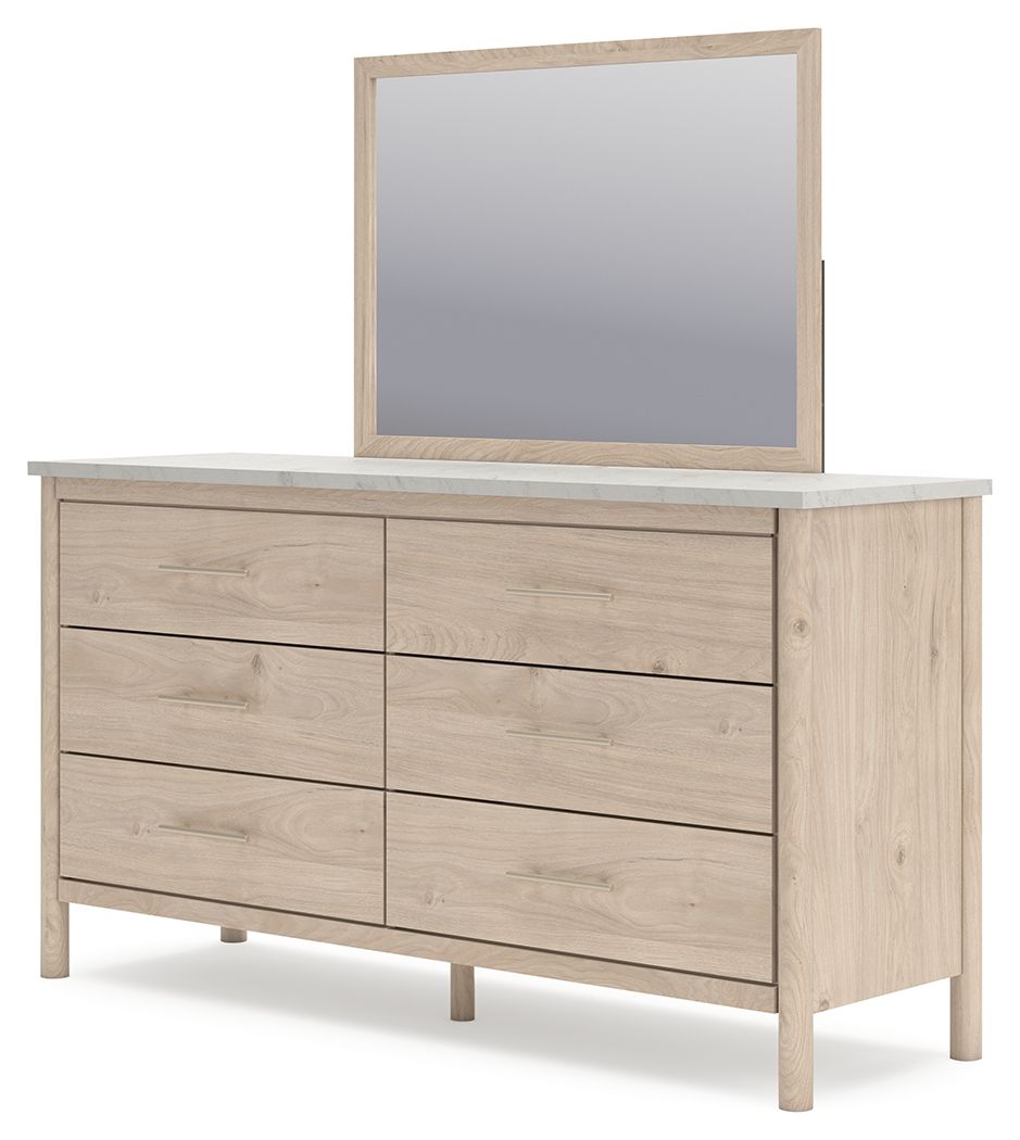 Cadmori two-tone dresser with mirror, light wood dresser with four drawers and frame