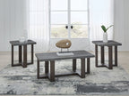 3-piece occasional table set with gray tops and dark brown frames, three tables