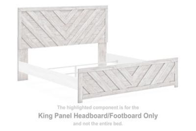 Whitewash wooden king panel headboard/footboard with chevron inset panels