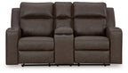 Granite gray double recliner loveseat, tufted back and padded armrests