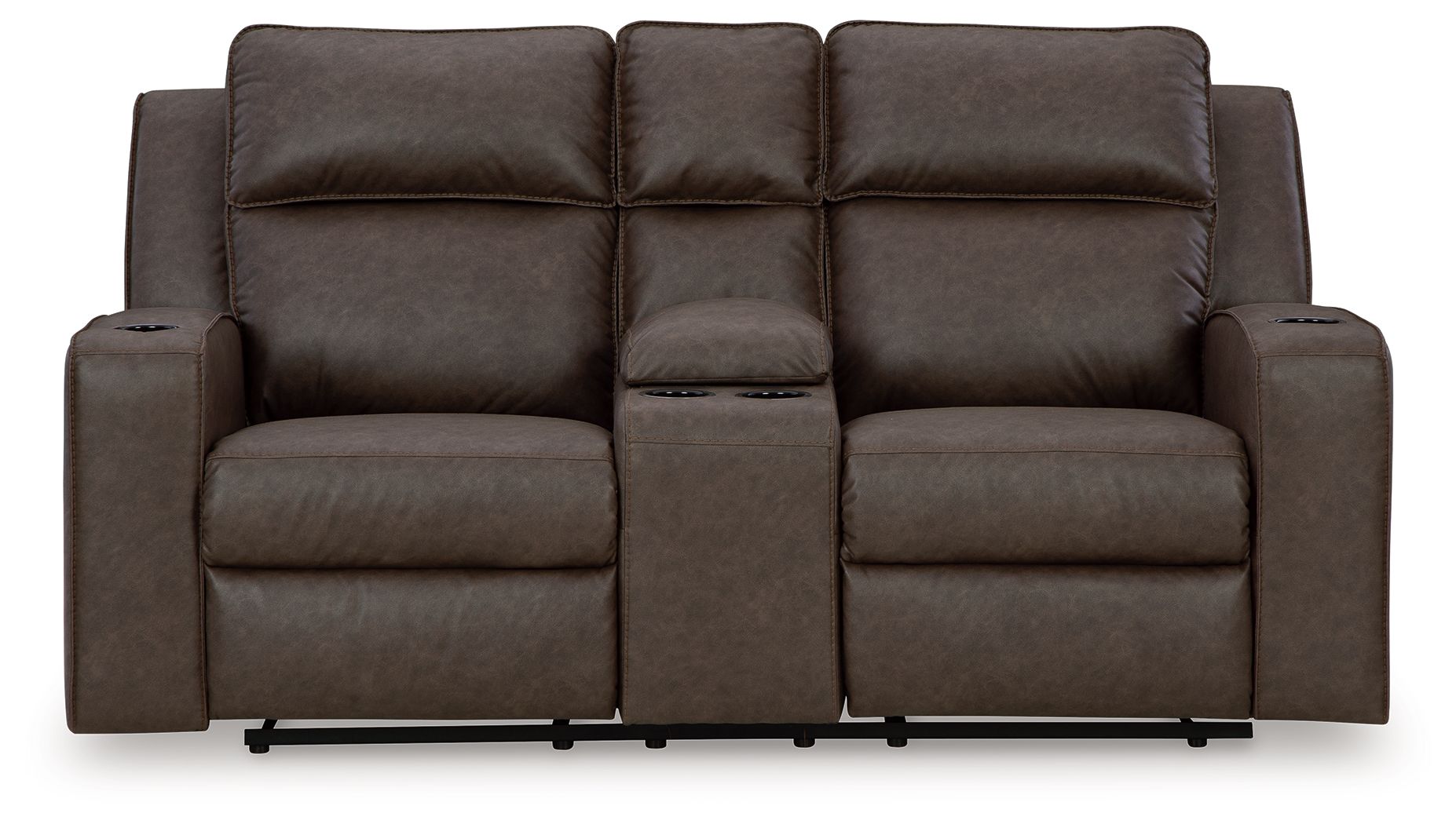 Granite gray double recliner loveseat, tufted back and padded armrests