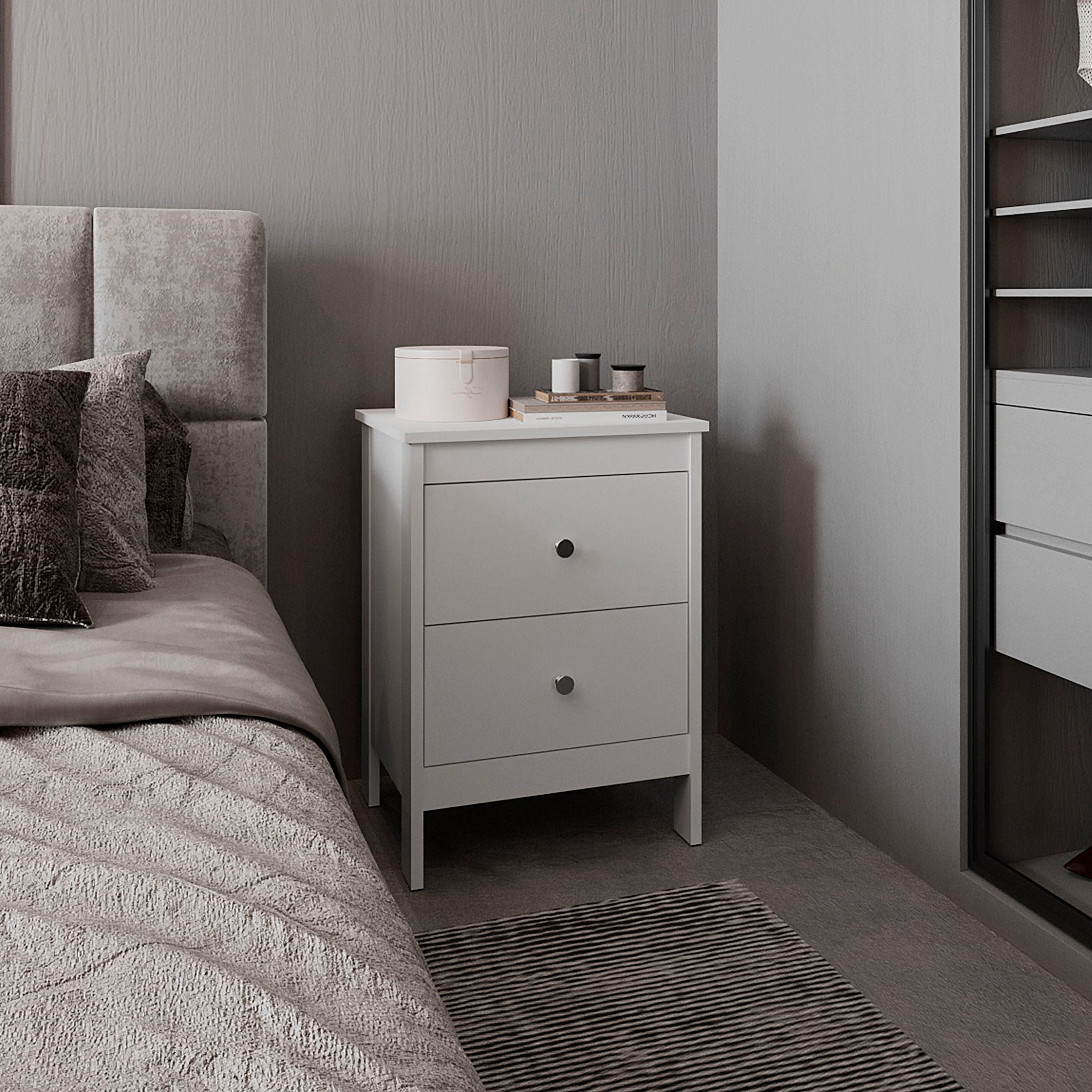 White 2-Drawer Nightstand: Modern Bedside Table Storage Solution