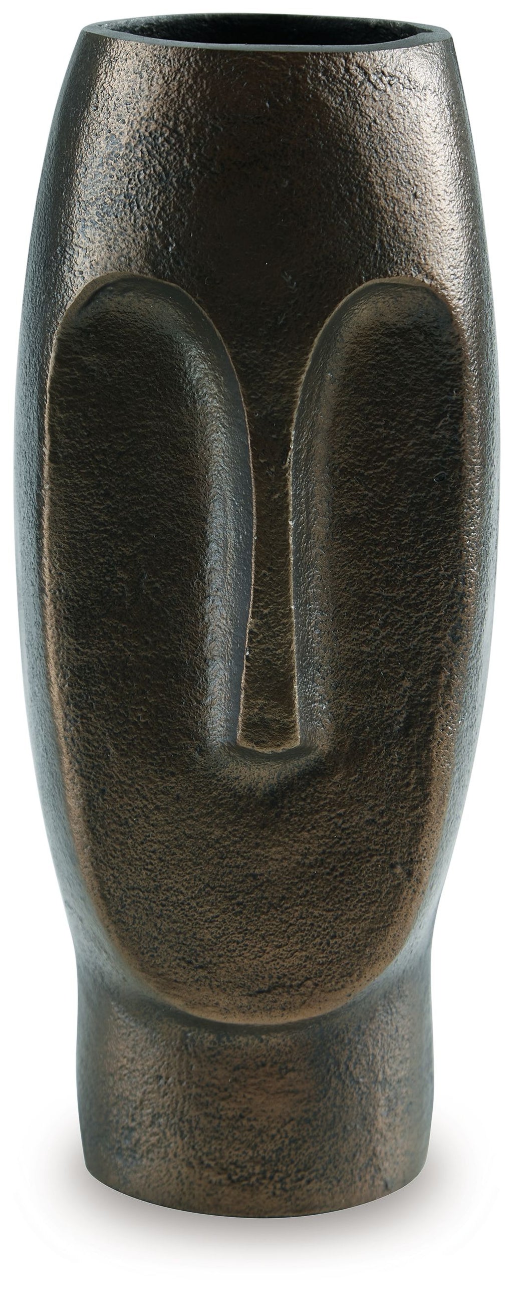 Bronze textured vase with two arched cutouts, front view