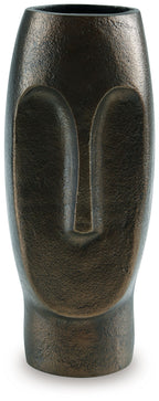 Bronze textured vase with two arched cutouts, front view