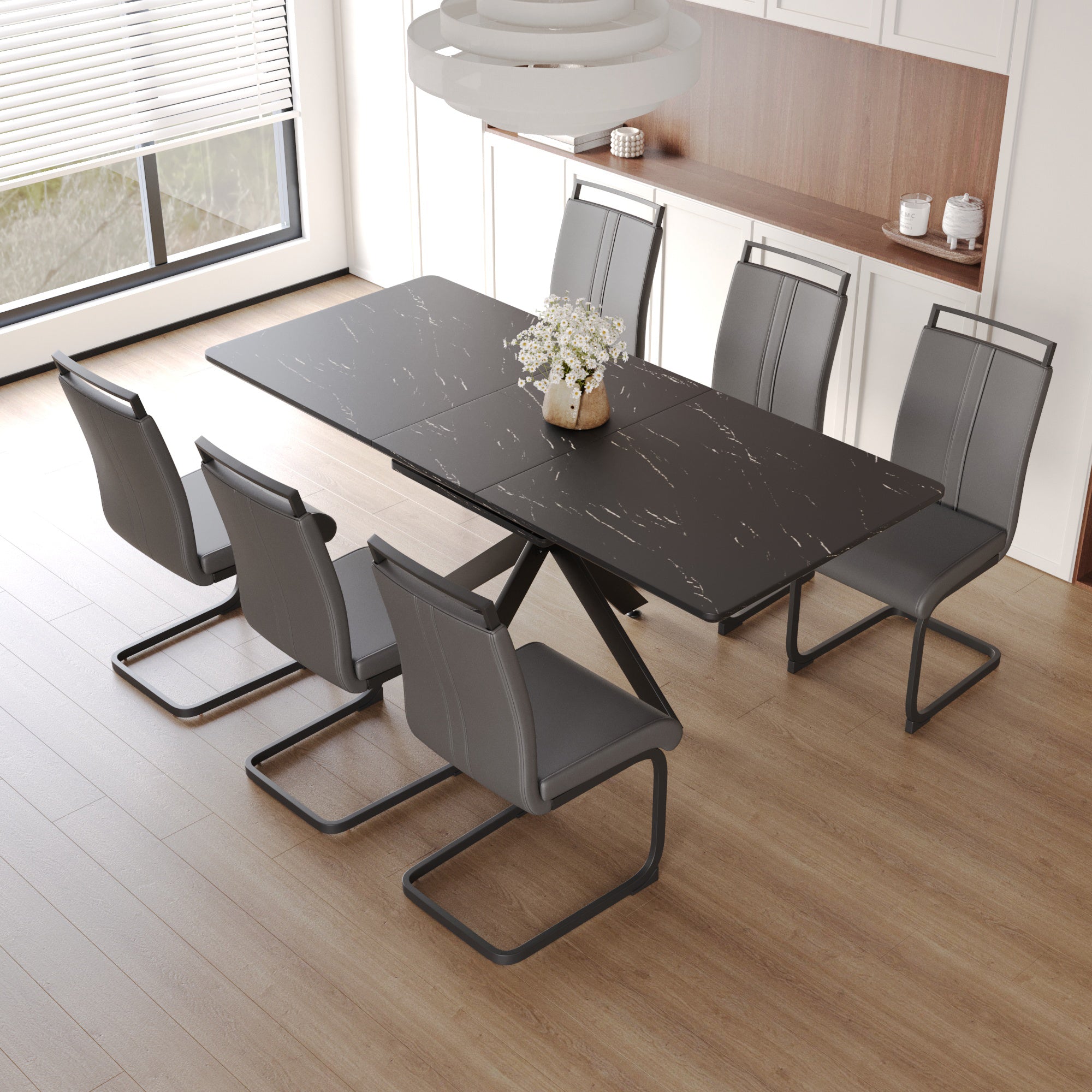 62" Extendable Dining Table Set for 6-8 People