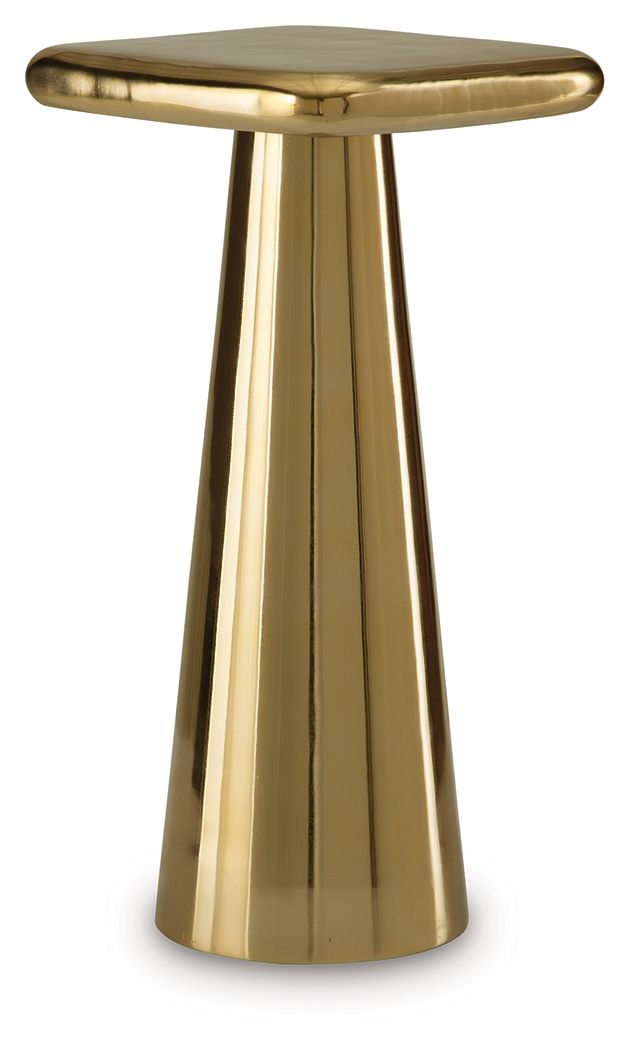 Gold finish accent table with round tray top and fluted pedestal base
