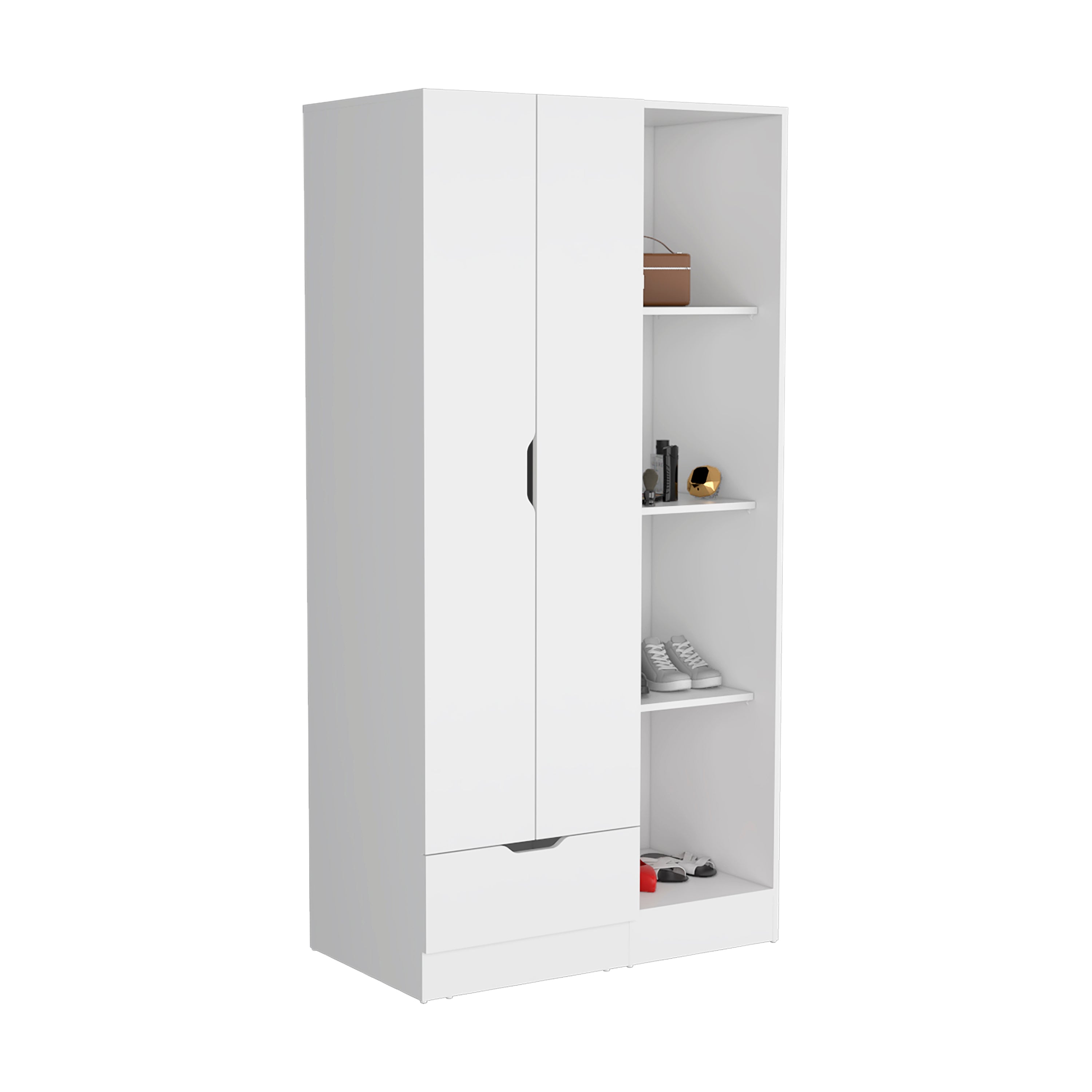 Modern Armoire with Shelves & Drawer - 71" White