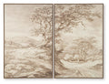 Set of 2 framed landscape wall art prints with tree branches in beige and brown