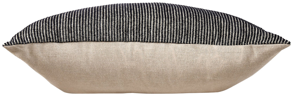 Striped pillow cover with dark top and beige bottom, square