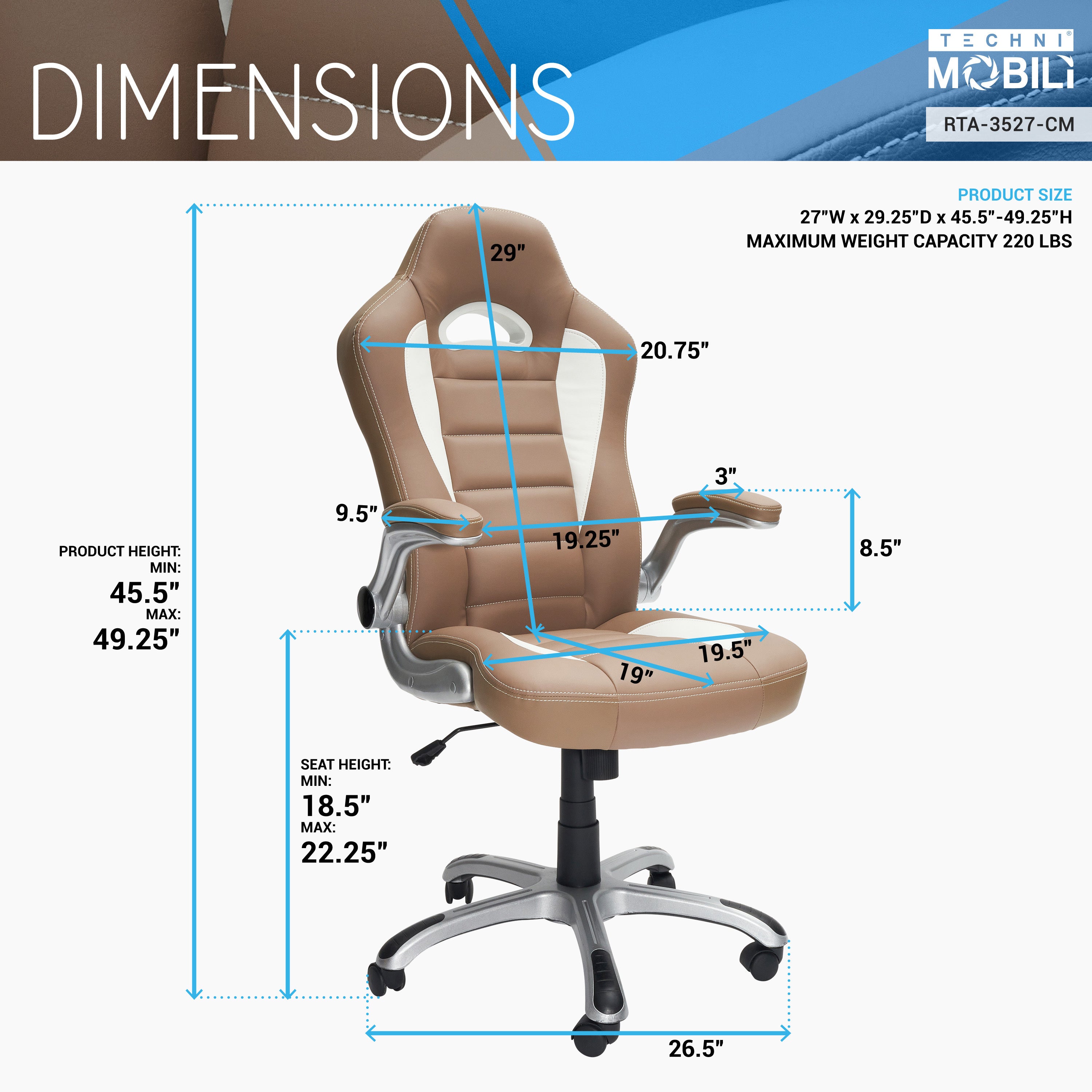 Sport Race Office Chair w/Flip-Up Arms